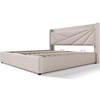 POLSTERBETT aus Baumwollleinen 160x200 cm in Beige mit USB-C & Bettkasten - Beige, Textil (160/200cm) - Modfu