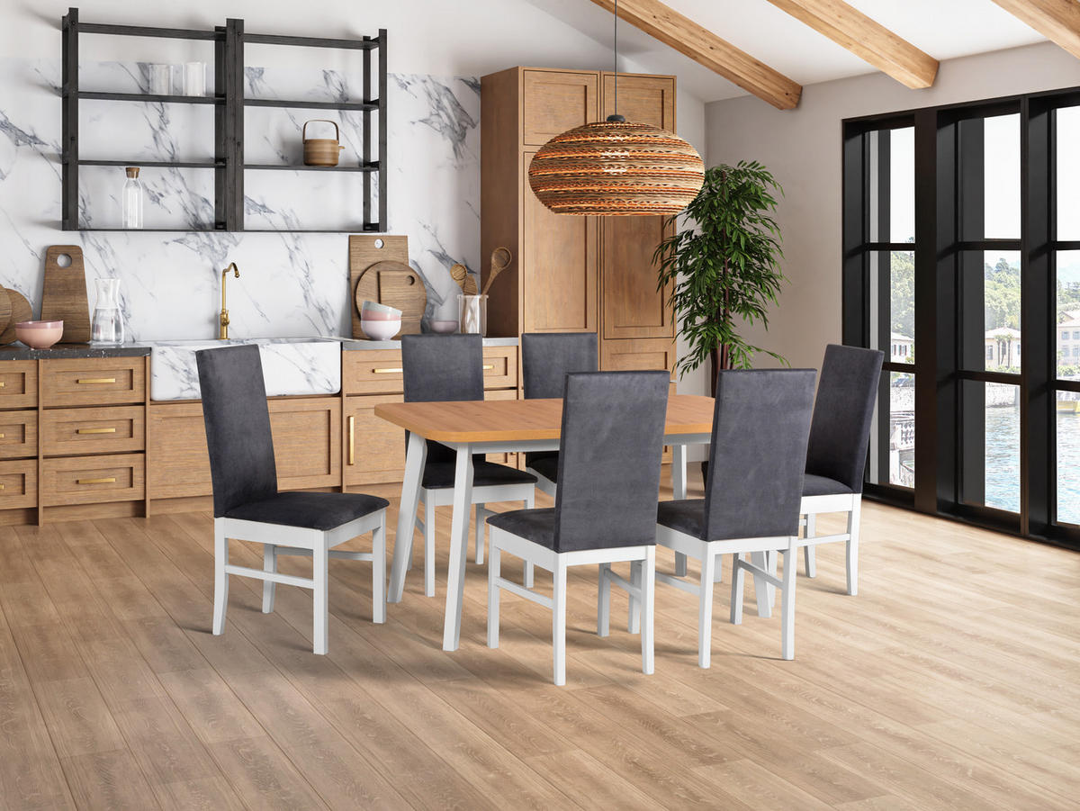 ESSTISCH Oslo 6 - Schwarz/Eiche Artisan, Holz (80/140/75cm) - Leaf Design