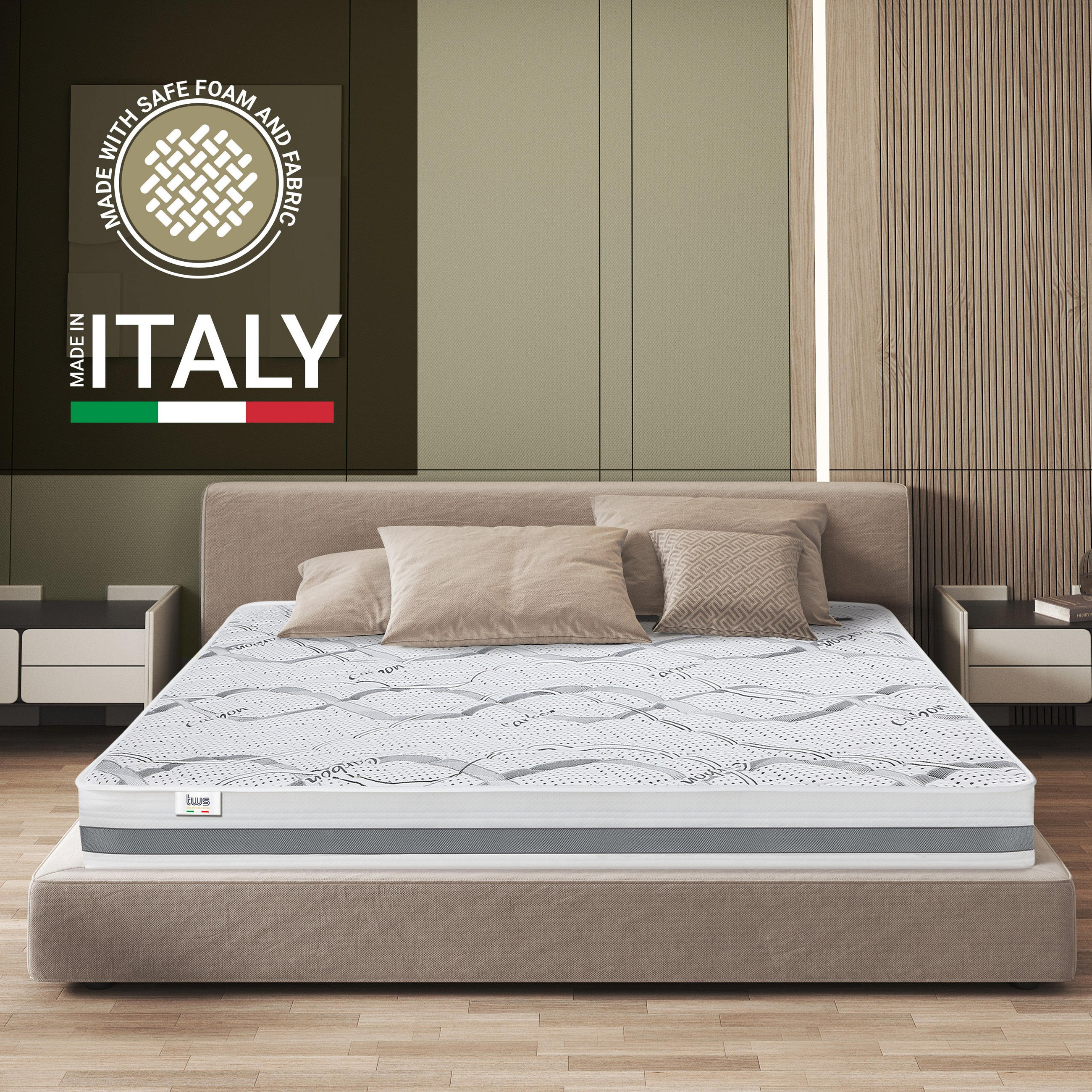 Thumbnail - The White Stone Doppelmatratze, Weiß, Textil, 170x200 cm, Made in Italy, antibakteriell, Schlafzimmer, Matratzen Shop, M...