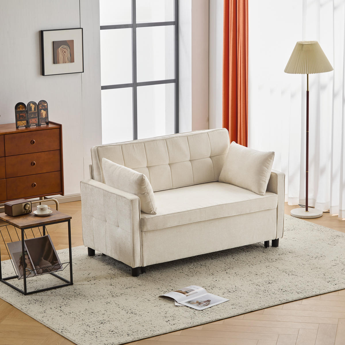 SCHLAFSOFA 2-Sitzer mit Chenillebezug und Bettfunktion - Beige, Kunststoff (142/85/79cm)