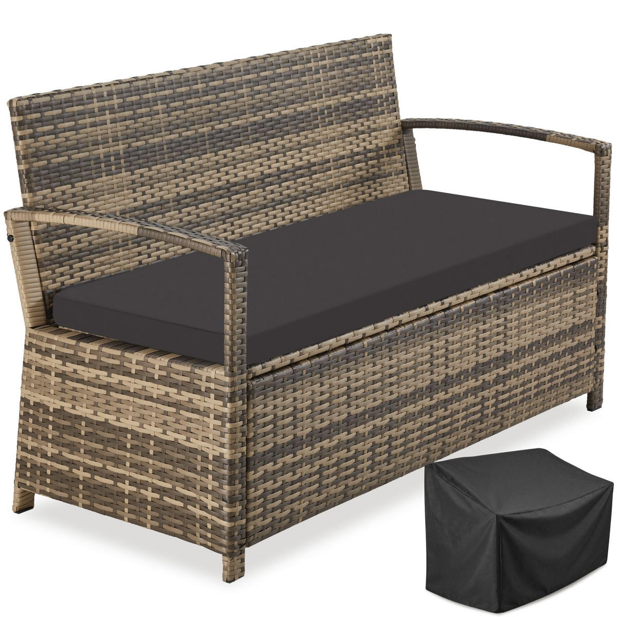 RATTAN-GARTENBANK Vecchia, 128 x 56 x 77,5 cm, inklusive Schutzhülle, natur - Naturfarben, Kunststoff (128/77.5/56cm) - tectake