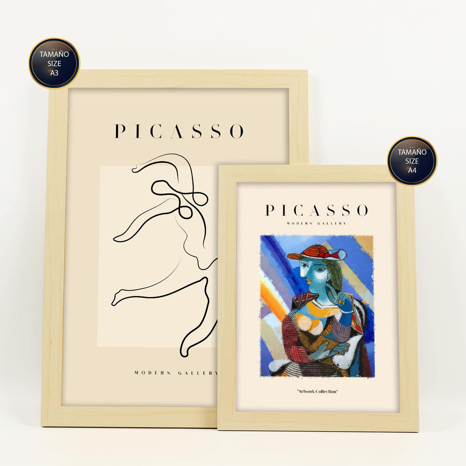 POSTER Set Mit 6 In Schwarzer Tinte Harmonie Drucke Des Fauvismus Und Surrealismus Für Innenarchitektur A3 & A4 Rahmen Aus Hellem Holz - Beige, Papier (29/3cm) - Nacnic