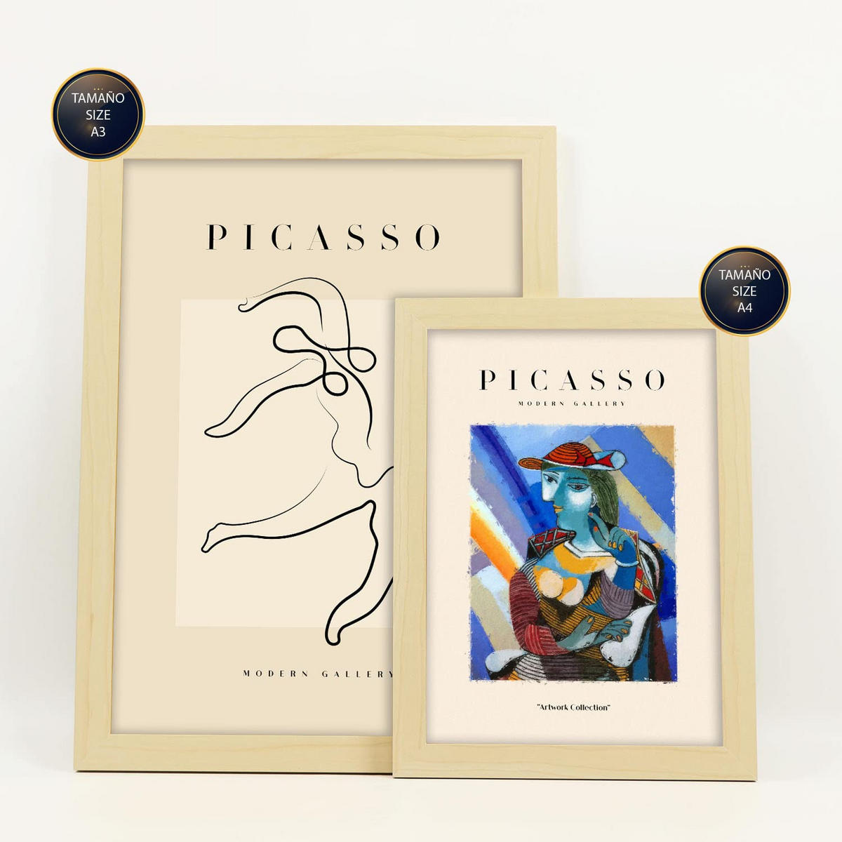 POSTER Set Mit 6 Schwarze Tintenharmonie Größe A3 & A4 Rahmen aus hellem Holz - Beige, Papier (29.7/1cm) - Nacnic