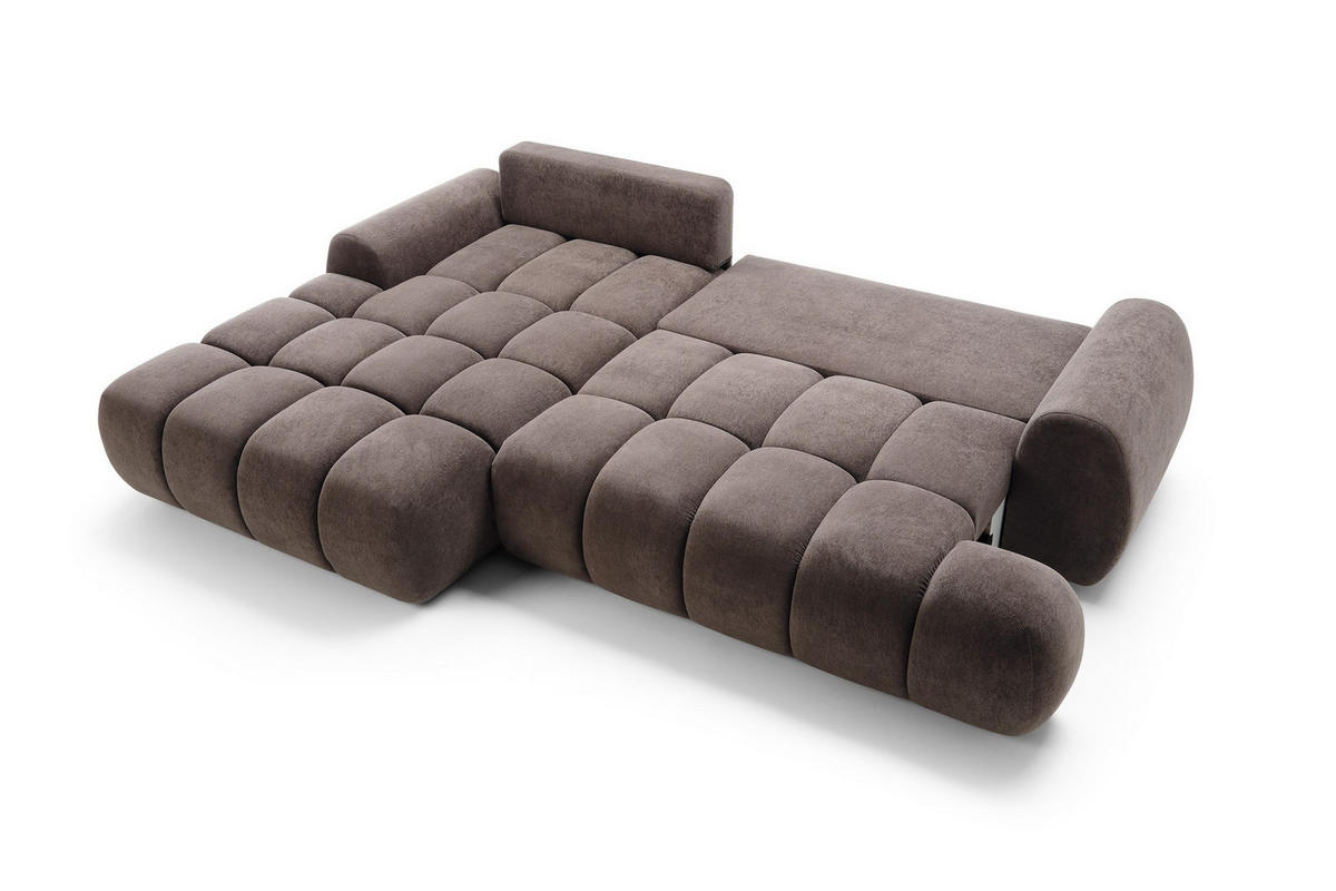 ECKSOFA GARDA Braun Plüsch-Stoff mit Schlaffunktion - Braun, Holz (280/131cm) - MASSENO