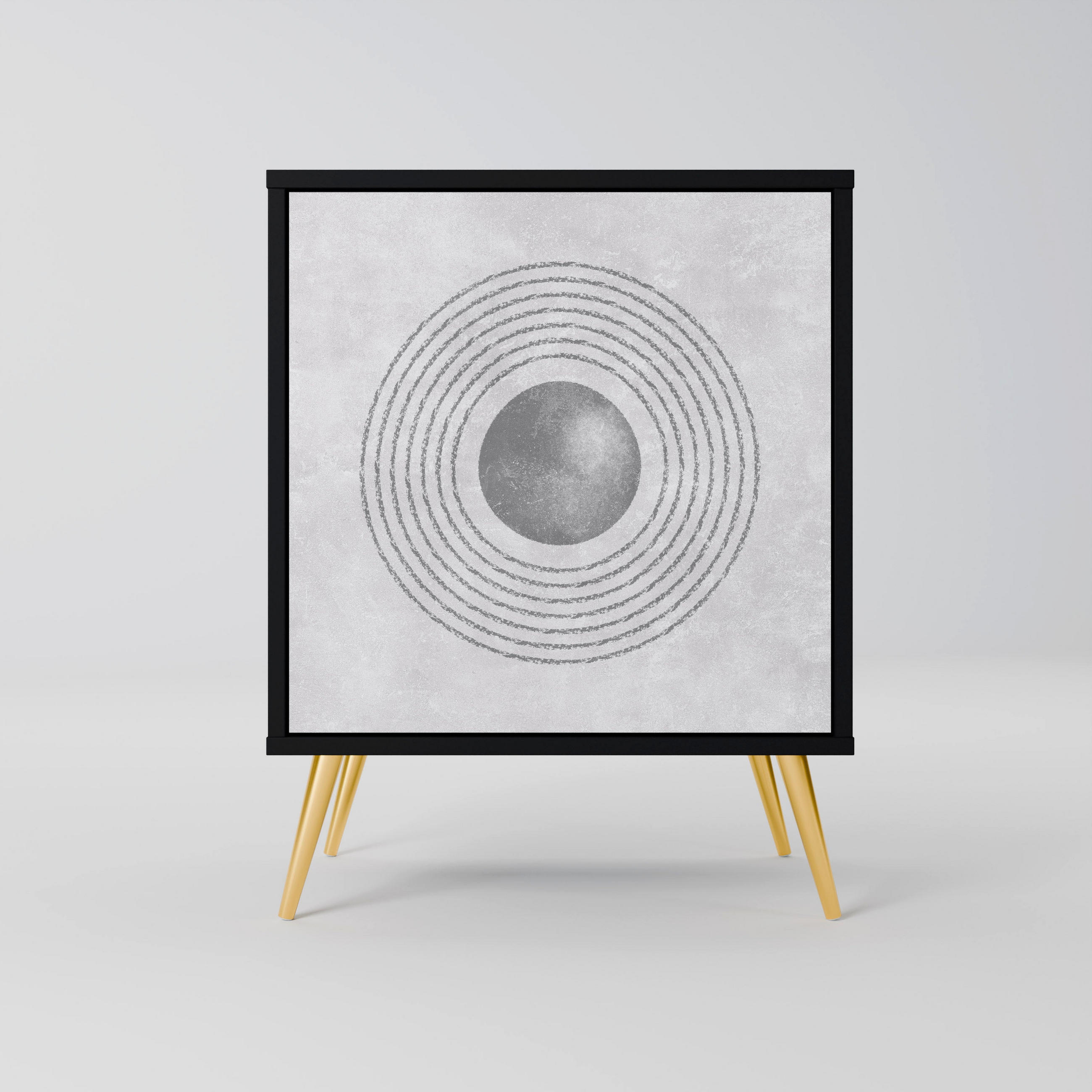 SIDEBOARD SOLID CIRCLES, Schwarz, 57,5x42x75,5 cm, Goldfarbene Metallfüße - Goldfarben/Multicolor, Holzwerkstoff/Metall (57.5/75.5/42cm) - SpaceRebels