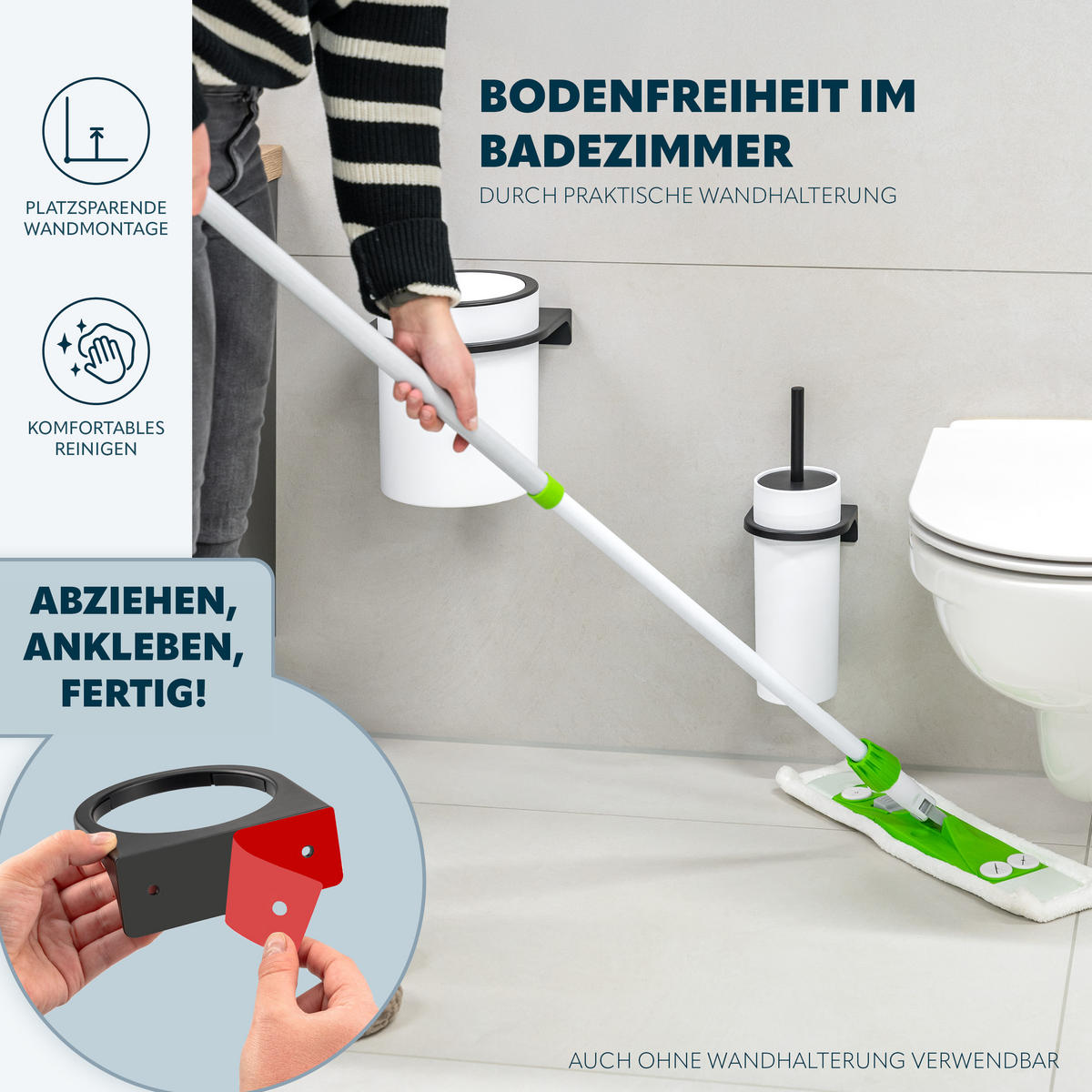 WC-GARNITUR 2-TLG. Bürste u. Eimer SAVONA Softtouch inkl. Wandhalterung, rund - weiß - Weiß, Kunststoff (19/24.5/19cm) - bremermann