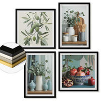 WANDBILDER 4er-Set - 50x50 cm & 40x60 cm Schwarzer Rahmen - Grüne Oliven, Eukalyptus - Schwarz, Kunststoff (50/50cm) - ArtPrintCave