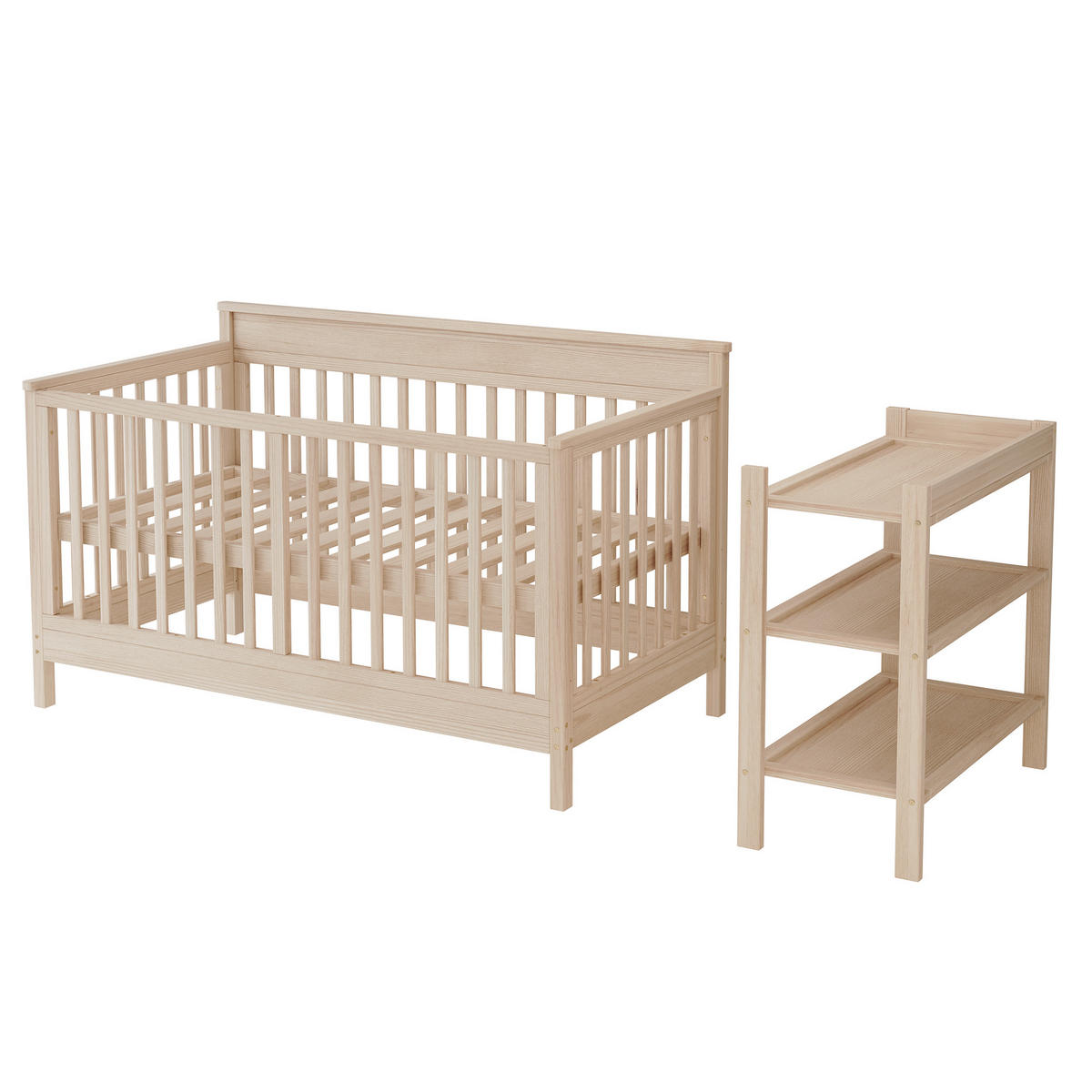 KINDERBETT 140/70 cm in Natur aus Kiefernholz mit Wickeltisch, Regal und Schutzgitter - Naturfarben, Holz/Holzwerkstoff (70/140cm) - WISHDOR