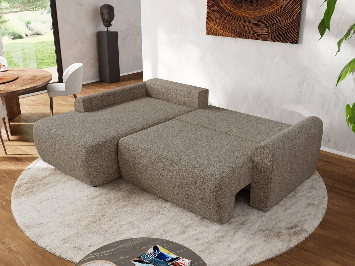 ECKSCHLAFSOFA CUBO L Dunkelbeige Struktur - links - Beige/Schwarz, Kunststoff/Textil (273/187cm) - MKS