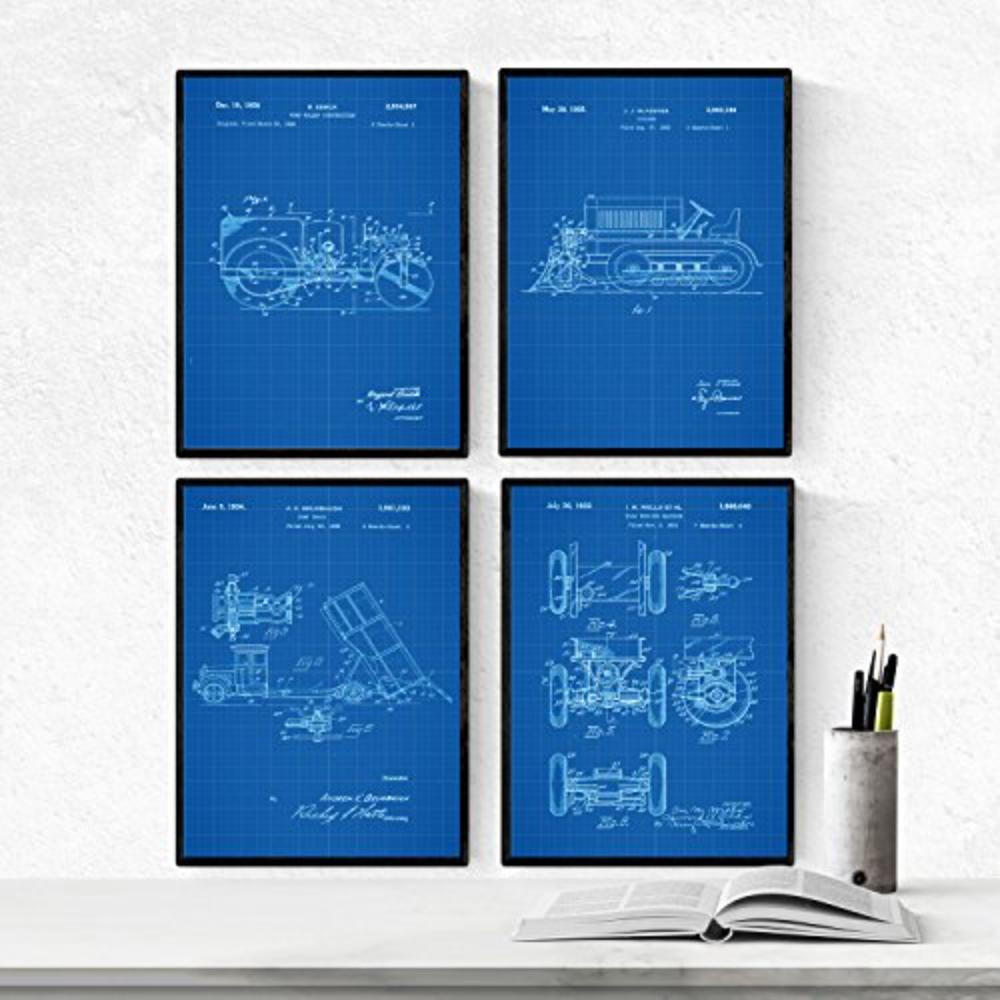 POSTER Set mit 4 BLAU LKWPatent A4 Rahmenlos - Klar, Papier (29.7/3cm) - Nacnic
