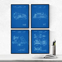 POSTER Set mit 4 BLAU LKWPatent A4 Rahmenlos - Klar, Papier (29.7/3cm) - Nacnic