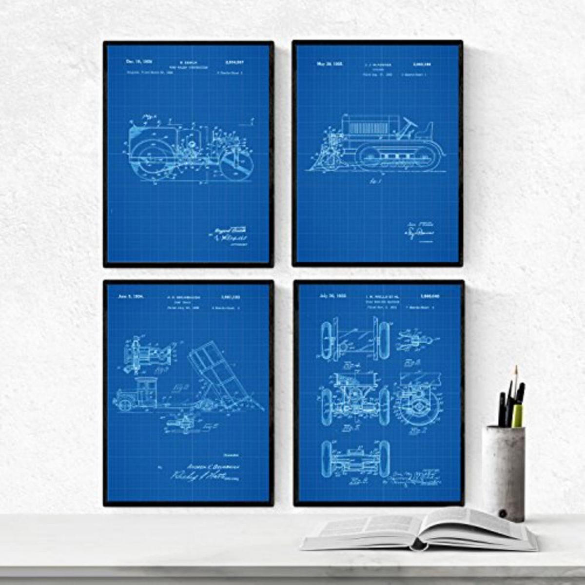 POSTER Set mit 4 BLAU LKWPatent A4 Rahmenlos - Klar, Papier (29.7/3cm) - Nacnic