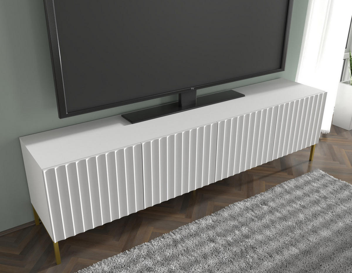TV LOWBOARD Weiß, Gold 200/56/42 - Weiß, Holzwerkstoff (200/56/42cm) - RAUMHIRSCH FURNITURE