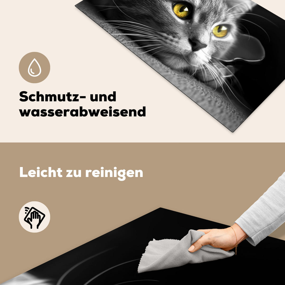 HERDABDECKPLATTE Katze - Grau - Tiere - Katze 90x52 cm - Grau, Kunststoff (90/52/0.2cm) - MuchoWow