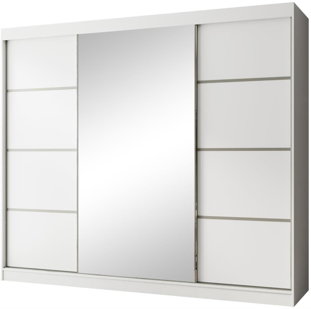 SCHWEBETÜRENSCHRANK Paco 250/215/61 3-türig weiß mit Spiegel - Weiß, Holzwerkstoff (250/215/61cm) - Beautysofa
