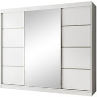 SCHWEBETÜRENSCHRANK Paco 250/215/61 3-türig weiß mit Spiegel - Weiß, Holzwerkstoff (250/215/61cm) - Beautysofa