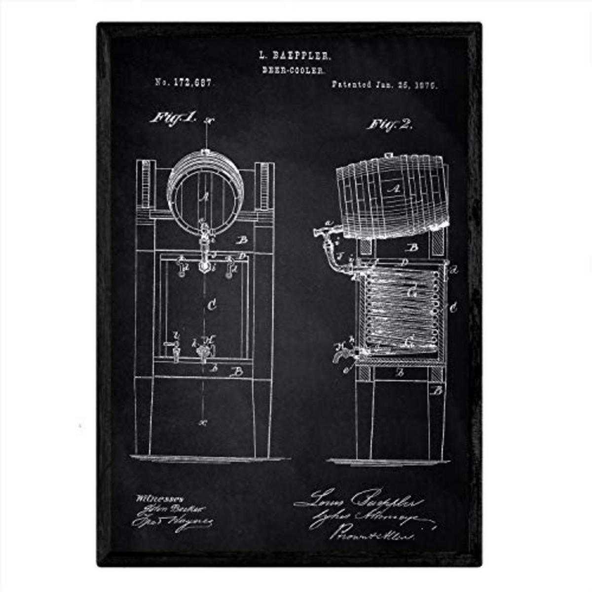 POSTER Patent Bier Kühlschrank A3 Rahmenlos - Klar, Papier (29.7/5/42cm) - Nacnic