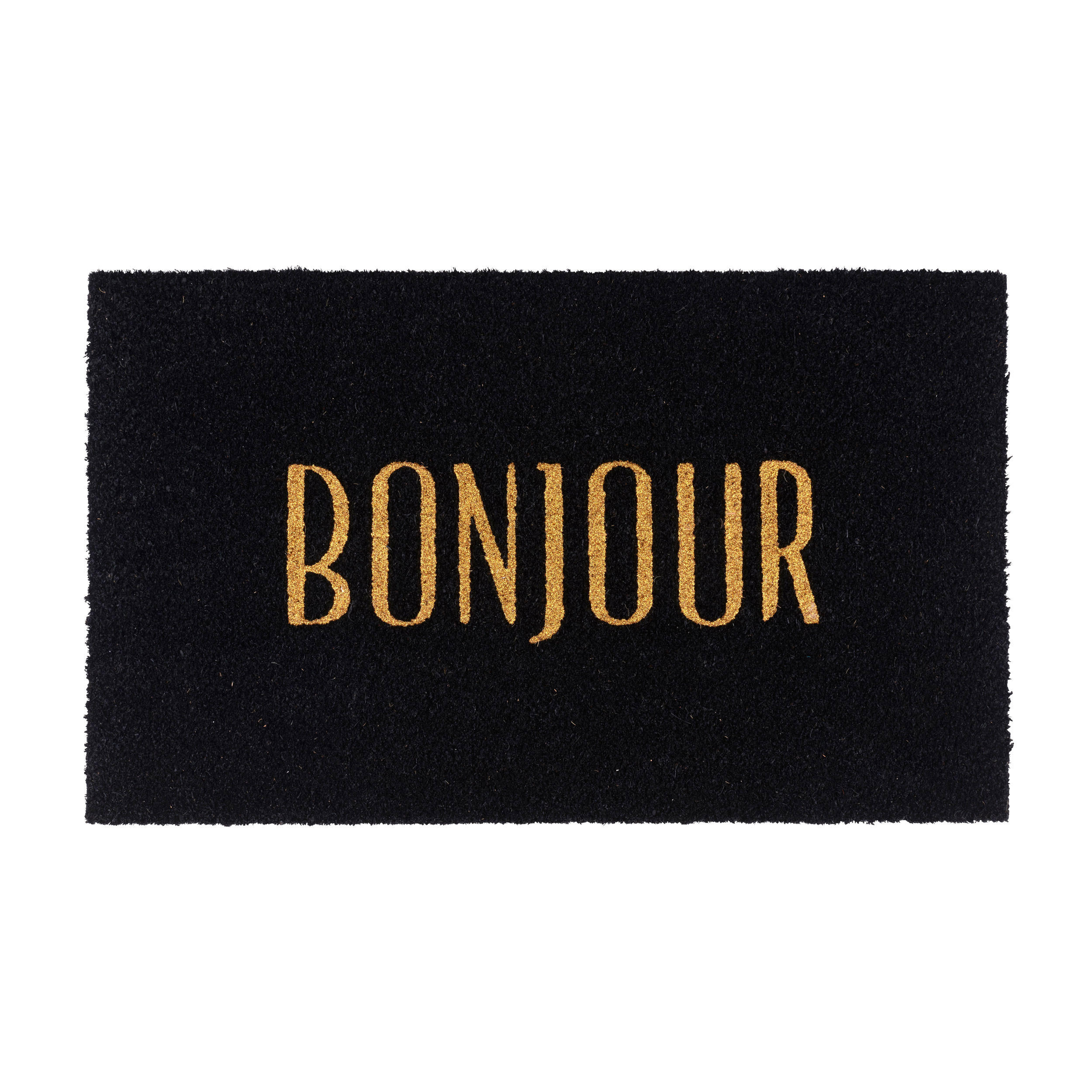 FUSSMATTE Bonjour, Kokos, Vinylrücken, Schwarz, Gold, 45 x 75 cm - Schwarz, Naturmaterialien (3/49cm) - Gift Company