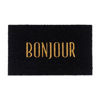 FUSSMATTE Bonjour, Kokos, Vinylrücken, Schwarz, Gold, 45 x 75 cm - Schwarz, Naturmaterialien (3/49cm) - Gift Company