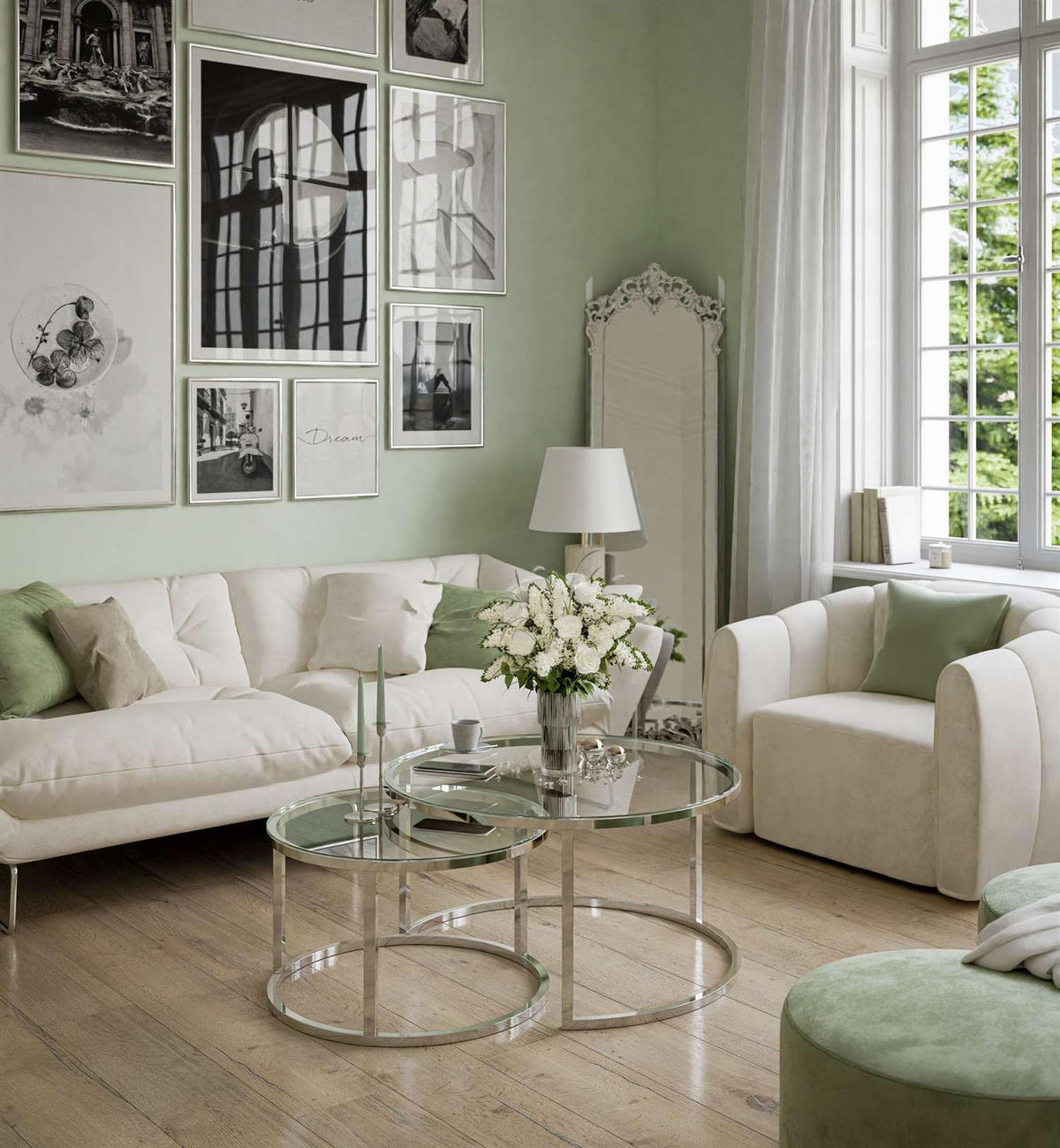 COUCHTISCH CIRI CHROME 2-in-1 mit Glasplatte - Silberfarben, Glas (70/70/47cm) - Lookway