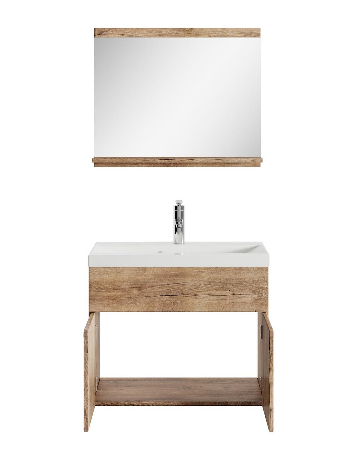 BADMÖBEL-SET Montreal 02 3 Teile Braun Eiche - 60 x 35 x 51 cm - Chromfarben/Eichefarben, Holz/Metall (60/51/35cm) - Badplaats