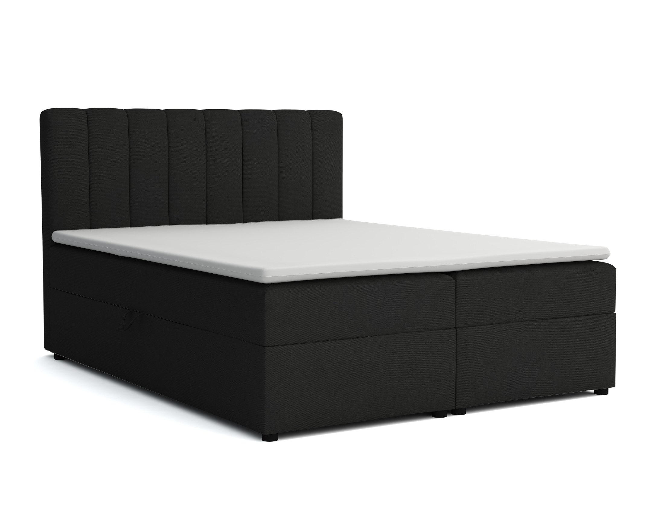 BOXBETT RICK 120/200 in Velours Schwarz H3 - Schwarz, Holz/Holzwerkstoff (120/200cm) - Deine Möbel 24