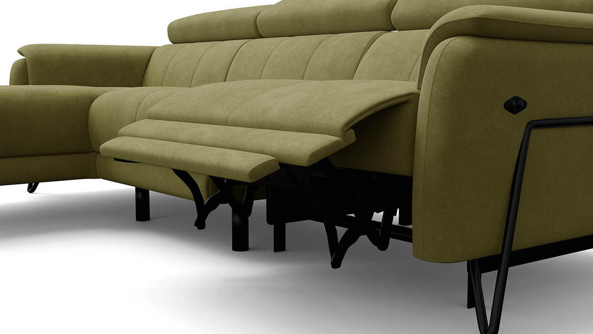 ECKSOFA RODEN 4-Sitzer mit Relax, olive, Veloursstoff - Grün, Holz/Textil (268/92cm) - Wozimo