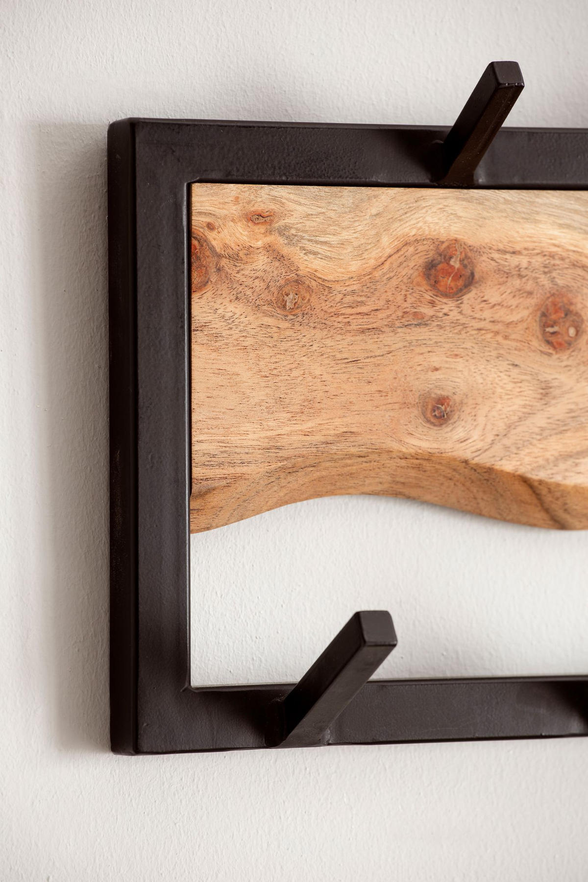 WANDGARDEROBE Akazie Massivholz Metall Modern 80x20x8 cm mit Wellenmuster - Akaziefarben, Holz (80/22/8cm) - KADIMA DESIGN