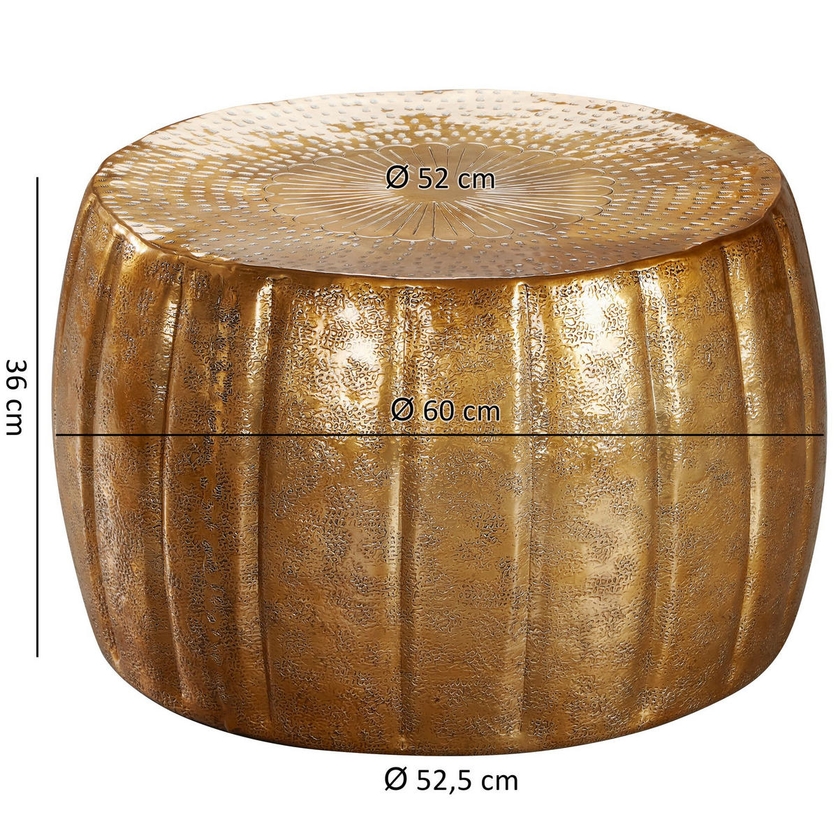 COUCHTISCH LIMENTRA im orientalischen Stil aus strukturiertem Aluminium, Gold 60x60x36 cm - Goldfarben, Metall (60/60/36cm) - KADIMA DESIGN