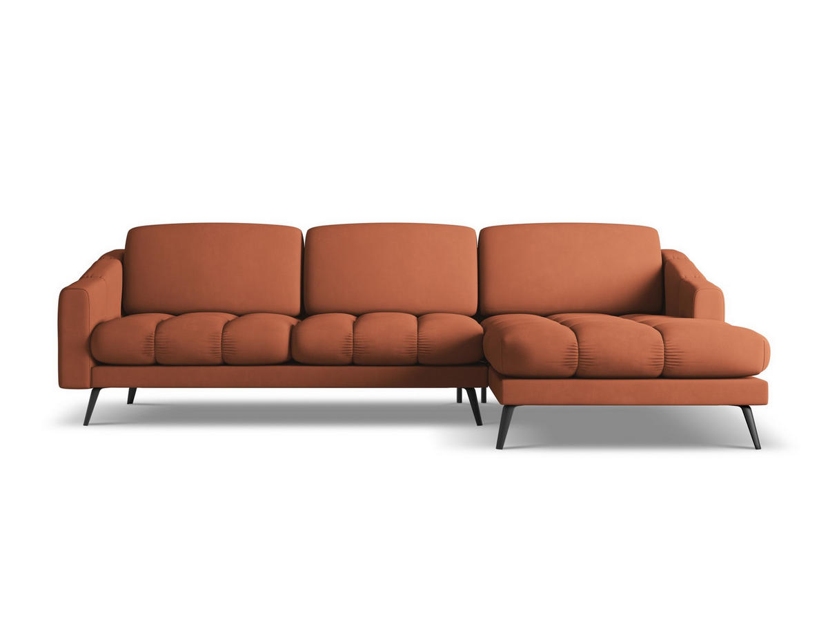 ECKOSFA Rechts Chenille Stoff Orange - Terra cotta/Schwarz, Kunststoff/Textil (264/160cm) - Makamii