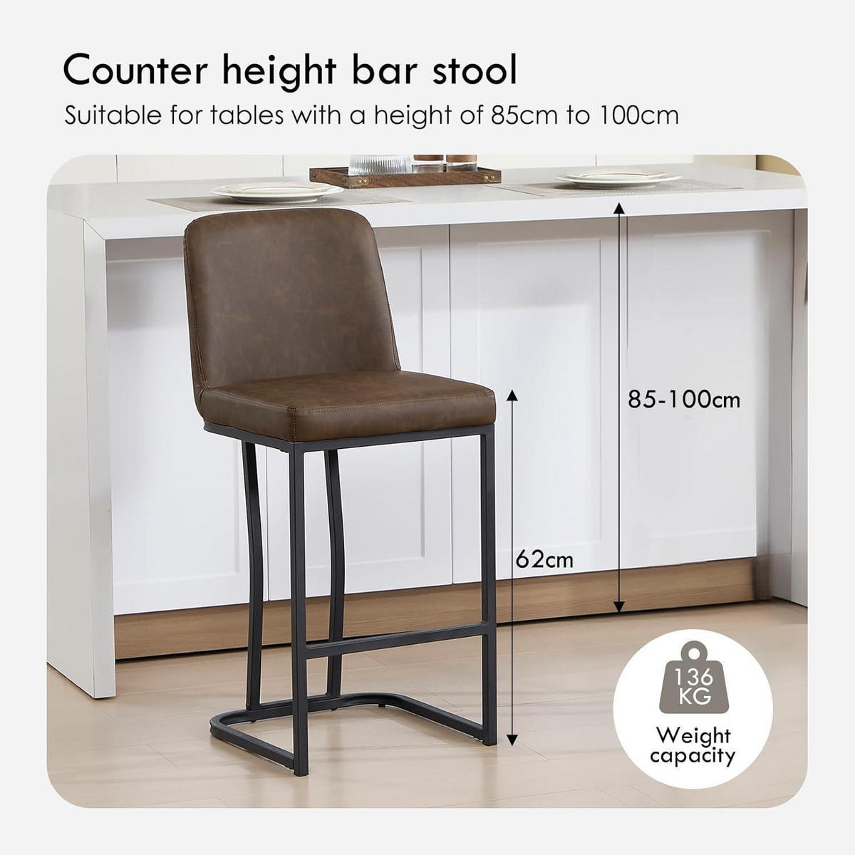 BARHOCKER 2er Set PU-Leder Braun mit Rückenlehne - Braun, Kunststoff (42/96/49cm)