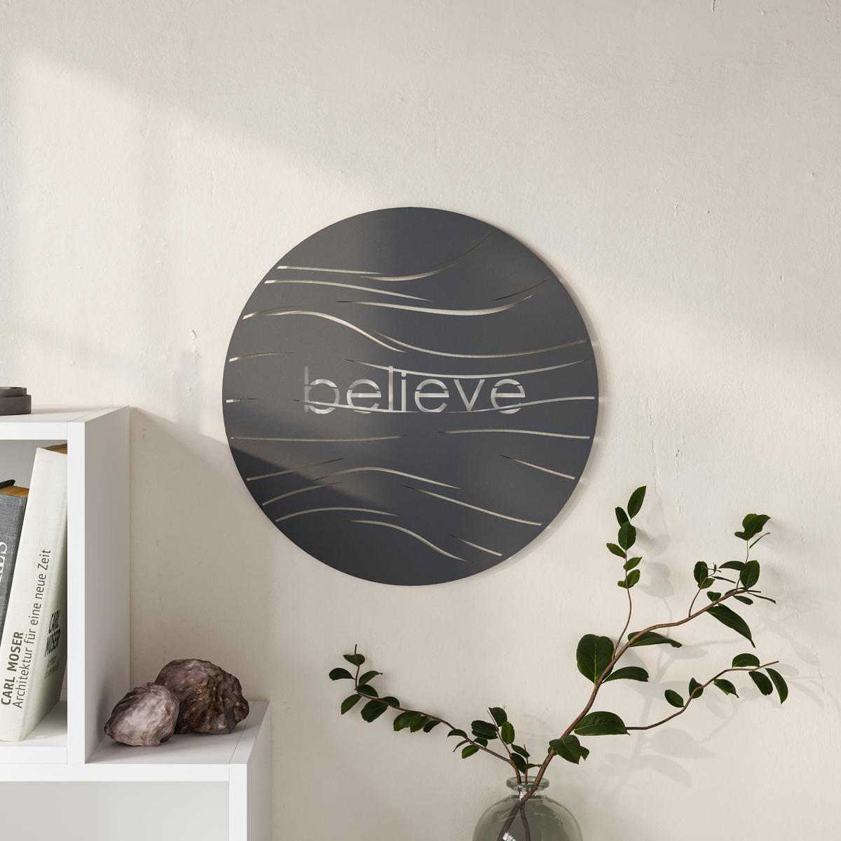 WANDDEKORATION Metall Believe Schwarz 45/1,2/45 cm - Schwarz, Metall (45/45/1.2cm) - Decortie