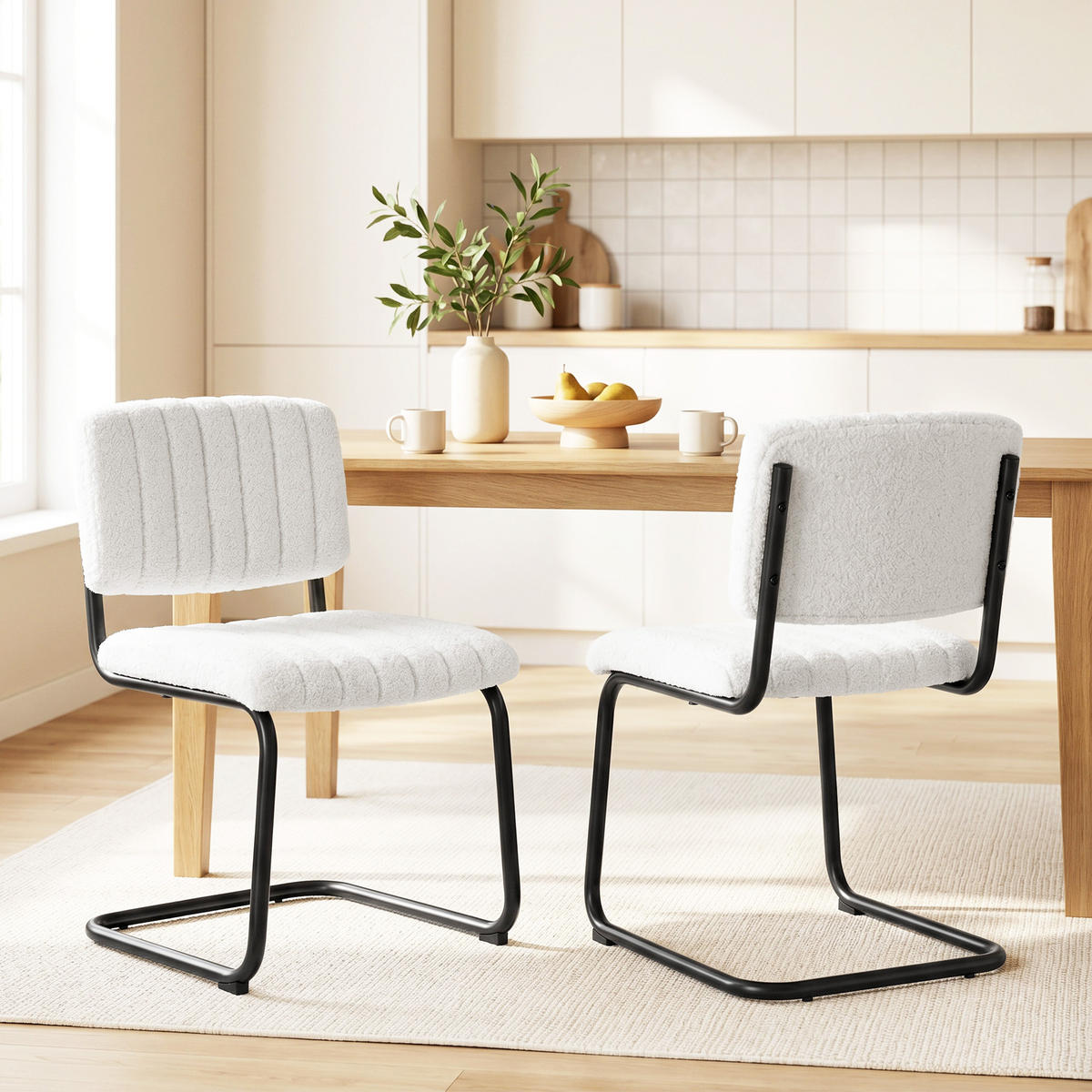 STUHL 2er-Set Creme 55.0/48.0/76.0 cm - Creme, Textil (48/76/55cm)