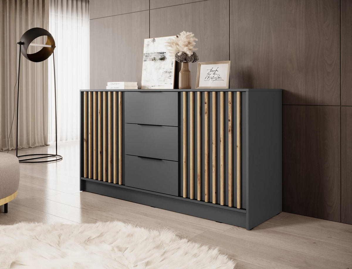 KOMMODE Nelly 2D Grau, Kombikommode mit Schubladen - Graphitfarben, Holzwerkstoff (155/86/45cm) - Bettso