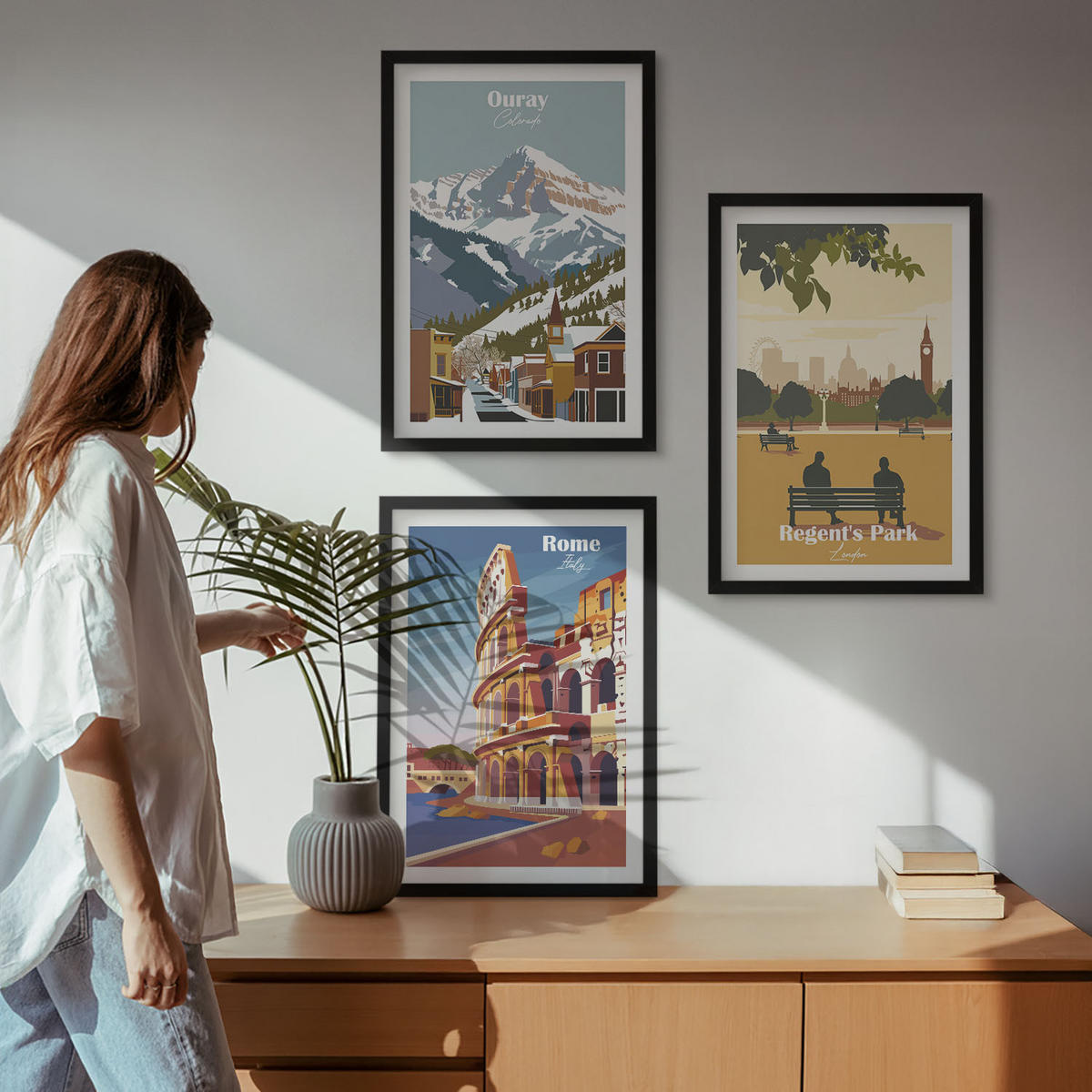 BILDER SET 3er Set - 40x60 cm Schwarzer Rahmen - Ouray Mountains London Coliseum - Schwarz, Kunststoff (40/60cm) - TULUP