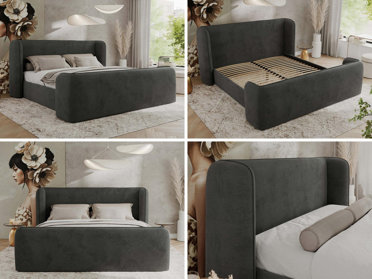 POLSTERBETT EMORA CLASSIC DUO 140/200 - Dunkelgrau Velvet - Schaum-Matratze - Dunkelgrau, Textil (140/200cm) - MKS