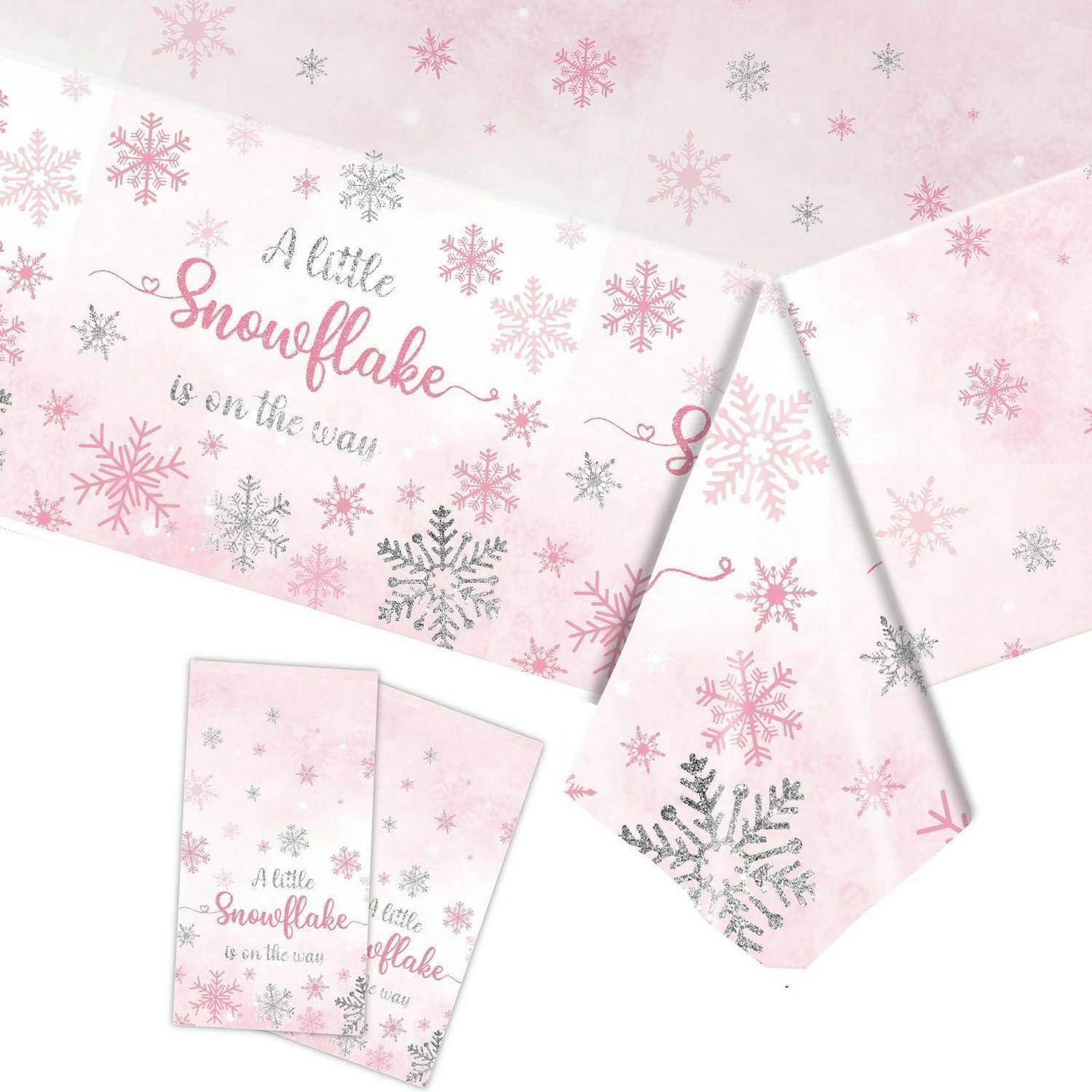 TISCHDECKE 2-teiliges Set 137 x 274 cm Rosa Schneeflocke - Rosa, Kunststoff (274/137/1.5cm)
