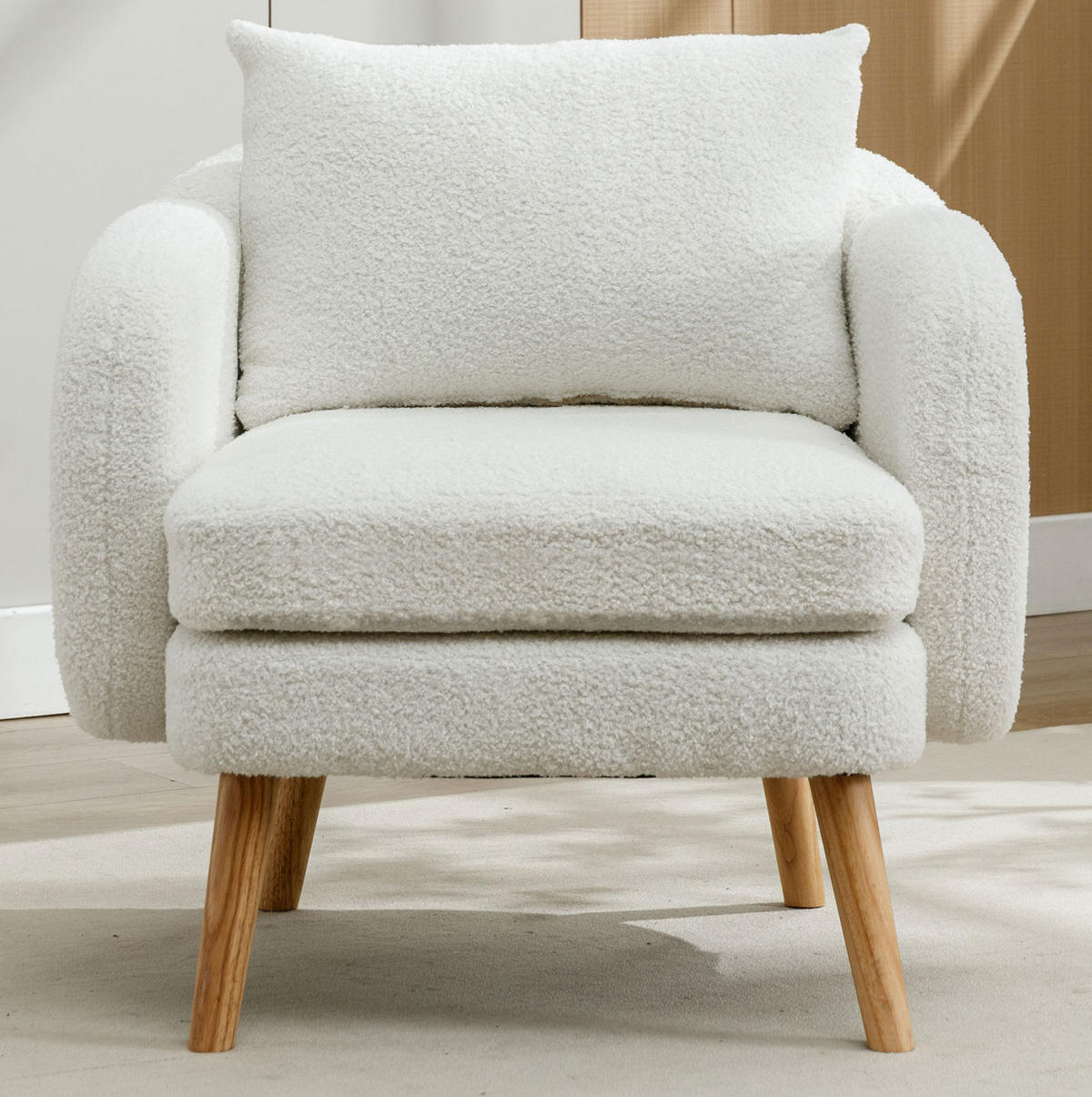 SESSEL Teddy-Samt mit Rückenkissen 71/72/71 cm Weiß inkl. Kissen - Weiß, Textil (72/71/71cm) - Redom