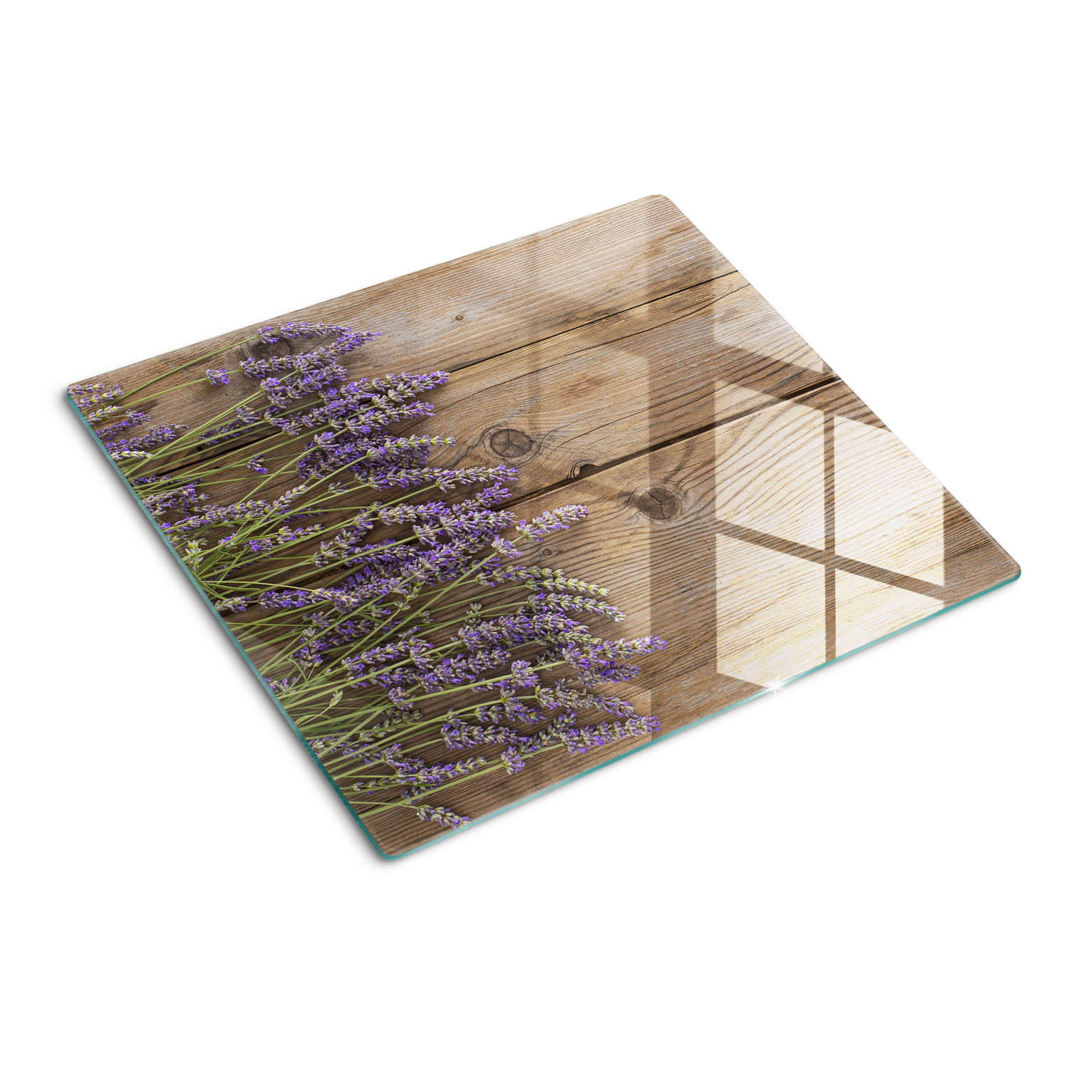 GLASPLATTE 60x52 cm Lavendel auf den Brettern - Braun, Glas (60/0.4/52cm) - TULUP