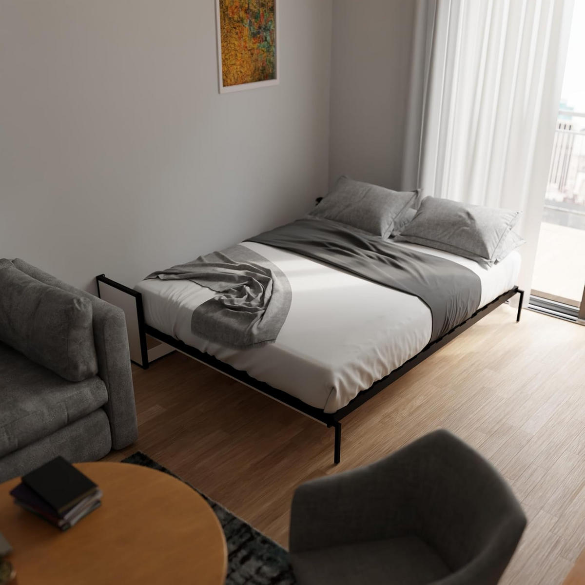 SCHRANKBETT Murphy Studio 200x140 Horizontal, mit Gasdruckfeder-Mechanismus - Brombeere/Schwarz, Holzwerkstoff/Metall (200/140cm) - WallBedKing