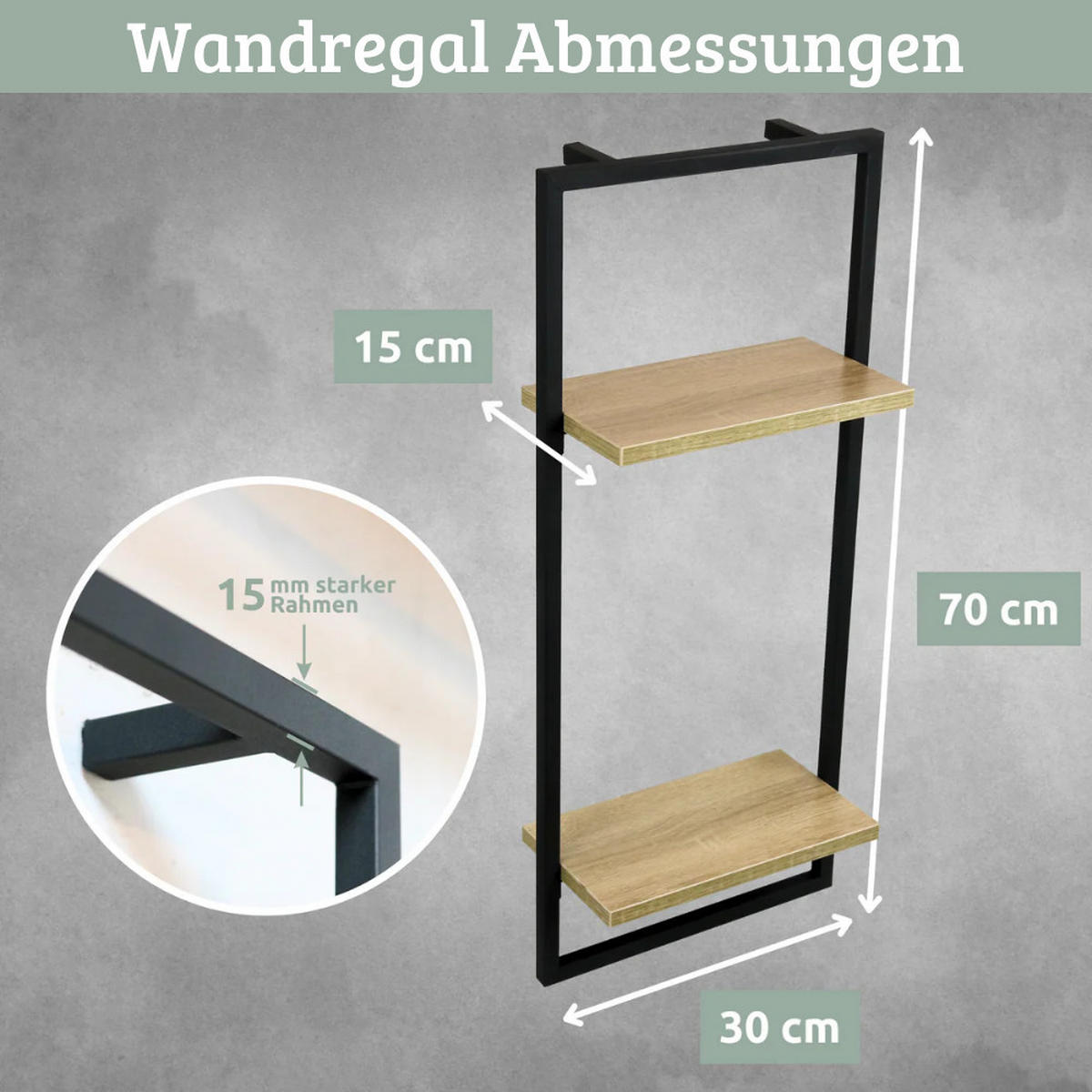 WANDREGAL Schwarz SYIOP MDF Metallrahmen High - Braun, Holz (30/70/15cm) - DELUKE