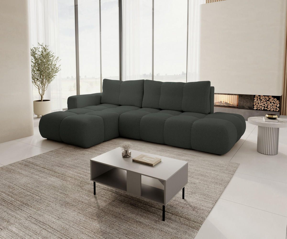 ECKSOFA DUCA L-S Grau Jersey mit Schlaffunktion - Dunkelgrau, Holz (266.5/266.5cm) - MASSENO