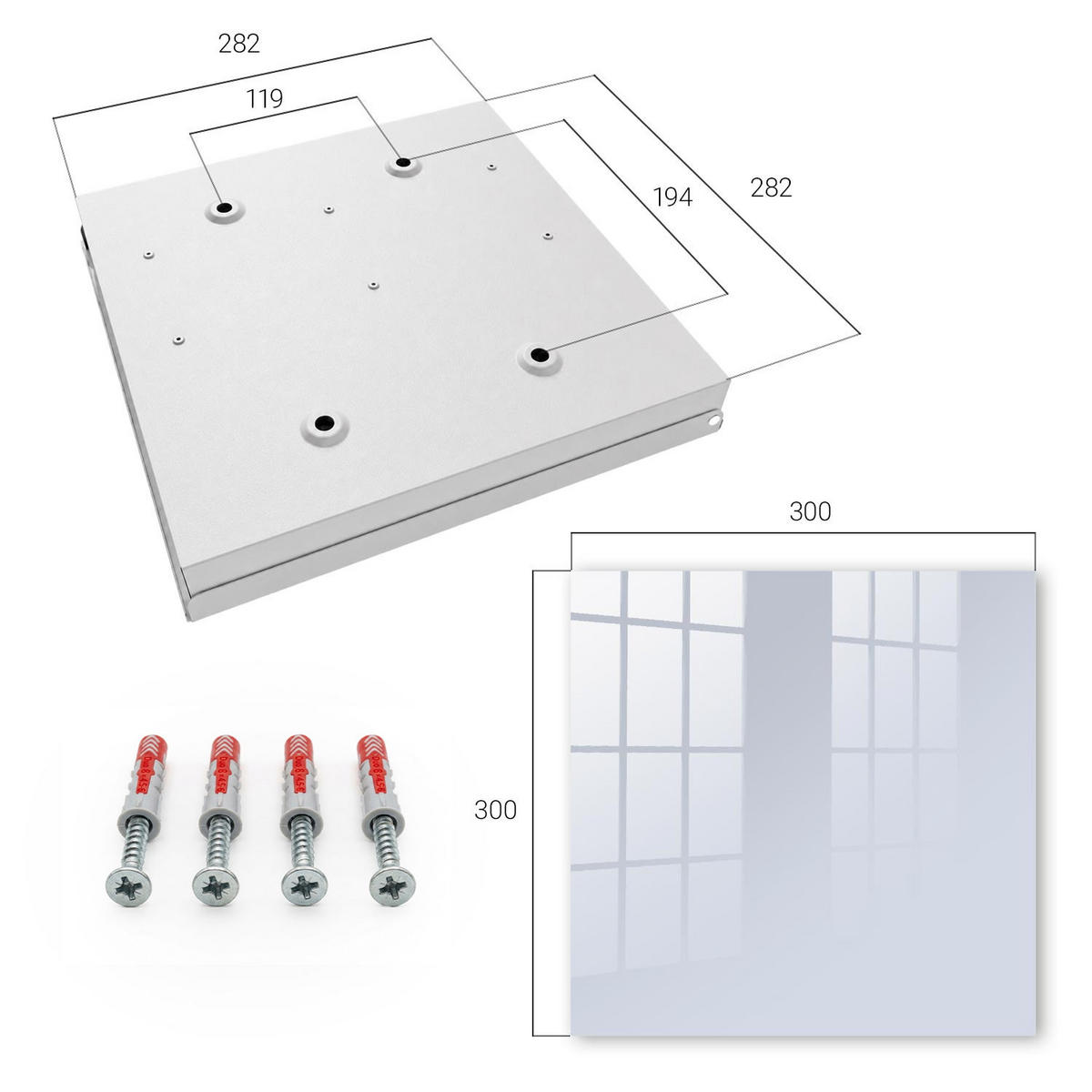 SCHLÜSSELBOX Weiß 30x30 cm – Türöffnung nach rechts - Graublau - Grau, Metall (30/30/5cm) - TULUP