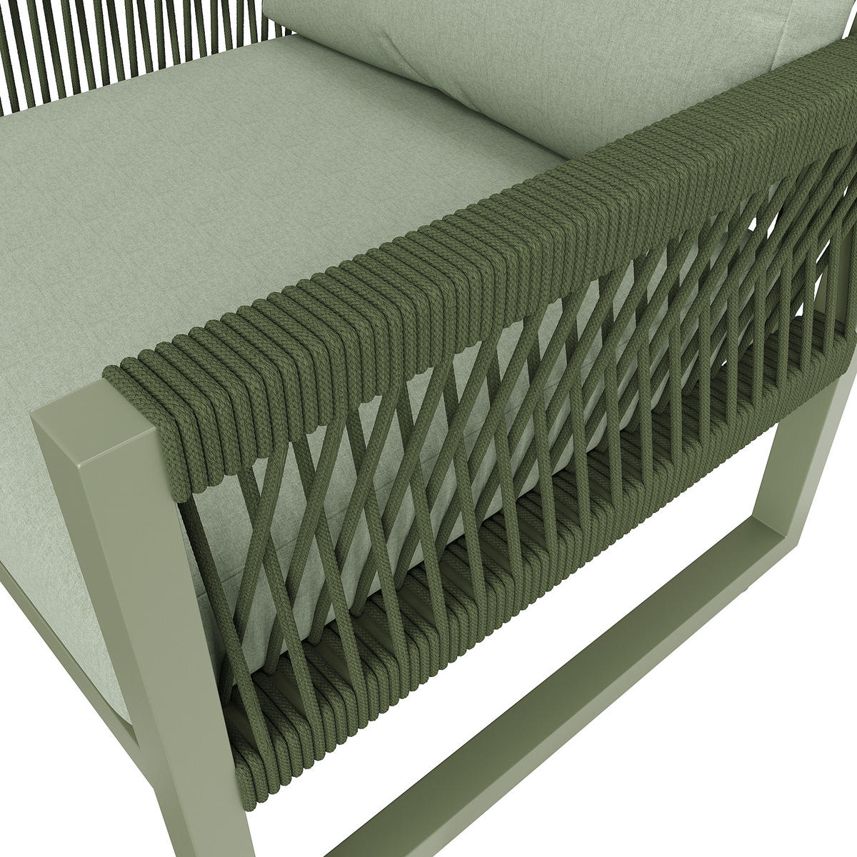 LOUNGESET 4er Seil Grün Mit Verstellbaren Füßen & Glastisch - Grün, Metall - FLIEKS