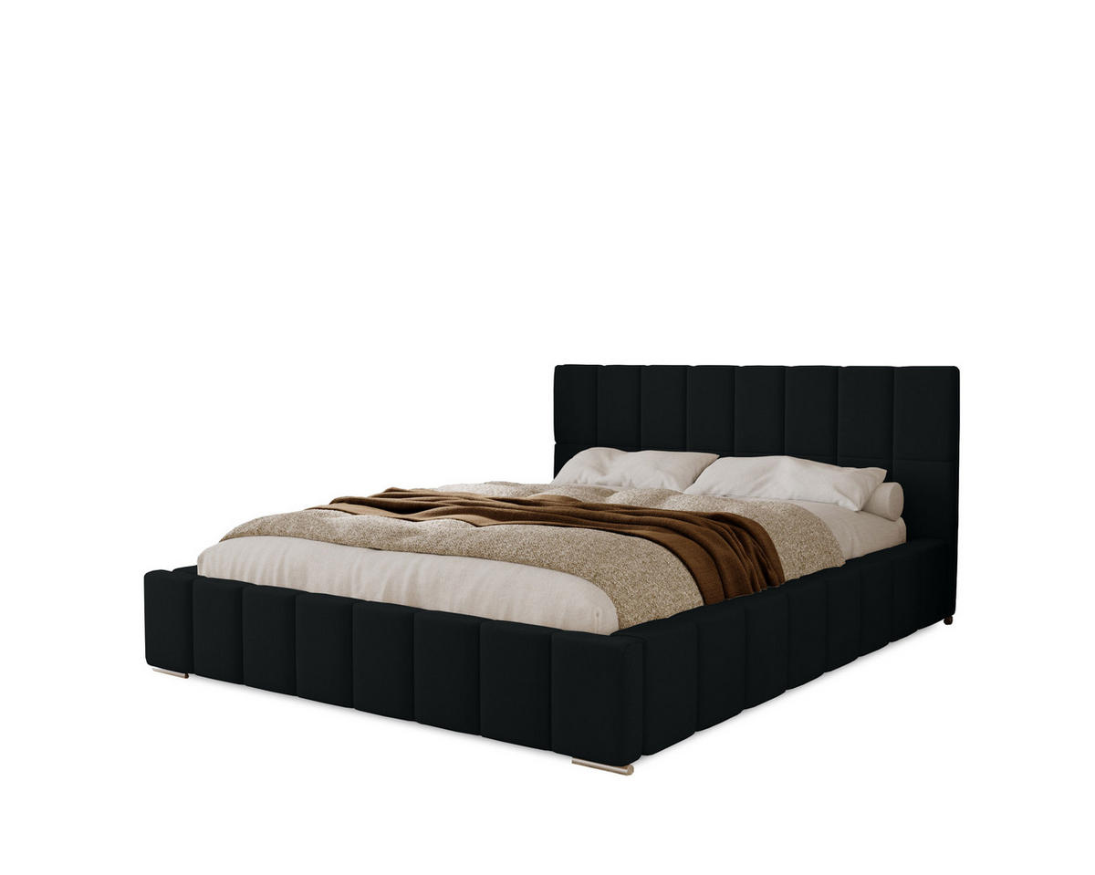 POLSTERBETT Alma 120x200 cm, Doppelbett mit Bettkasten, Lattenrost und Matratze aus Holz, Velourstoff: Schwarz - Schwarz, Holz/Kunststoff (120/200cm) - Marpur