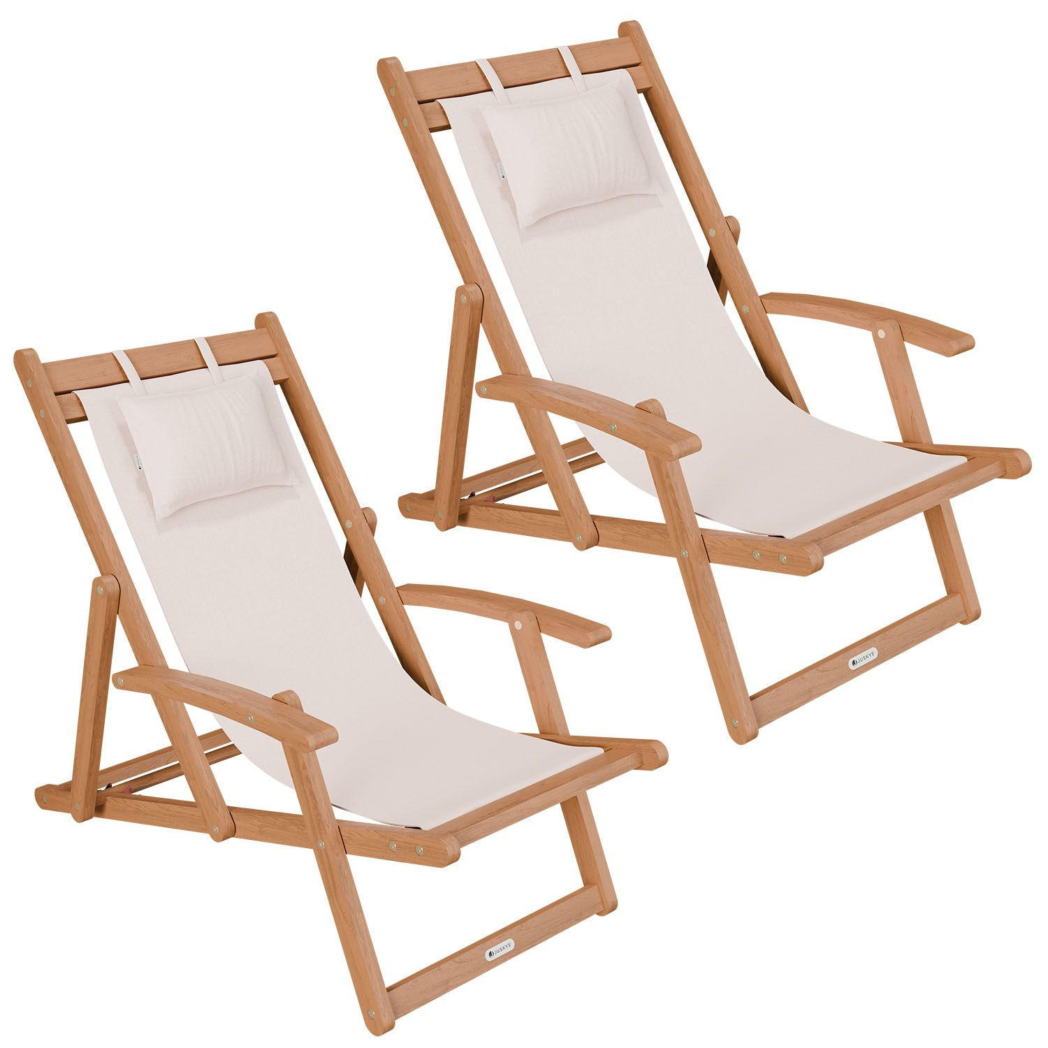 SONNENLIEGE Tavira Akazie creme klappbar 2er-Set - Creme, Holz (60/110/110cm) - Juskys