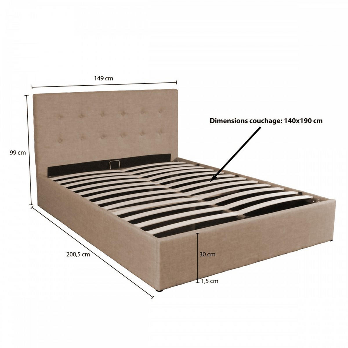 BETTKASTEN PARMA mit Lattenrost/ Bett 140x190 - Beige - Grau, Holzwerkstoff (140/190cm) - Weber Industries