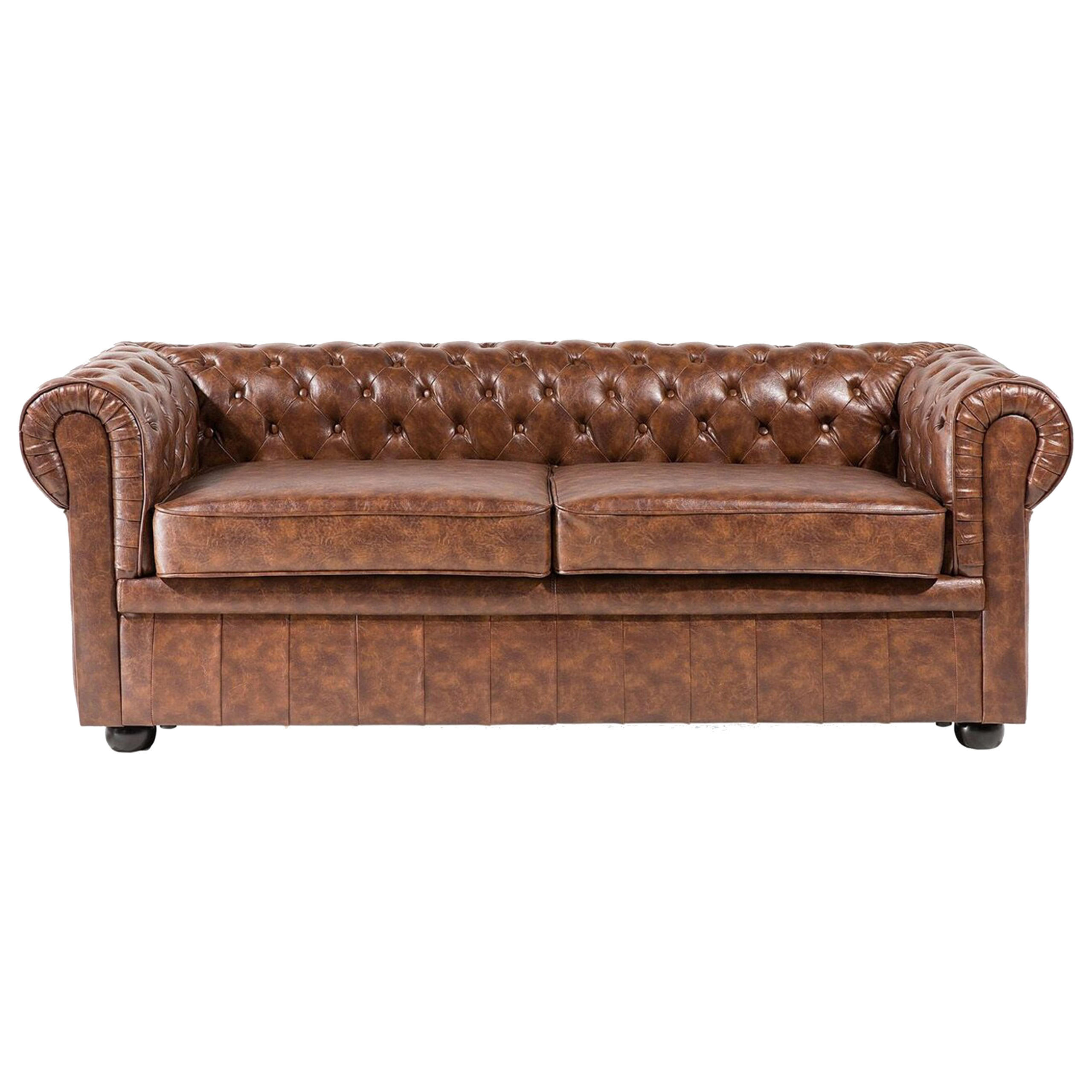 SOFA Kunstleder Goldbraun Chesterfield - Goldfarben, Kunststoff/Textil (195/70/75cm) - Beliani
