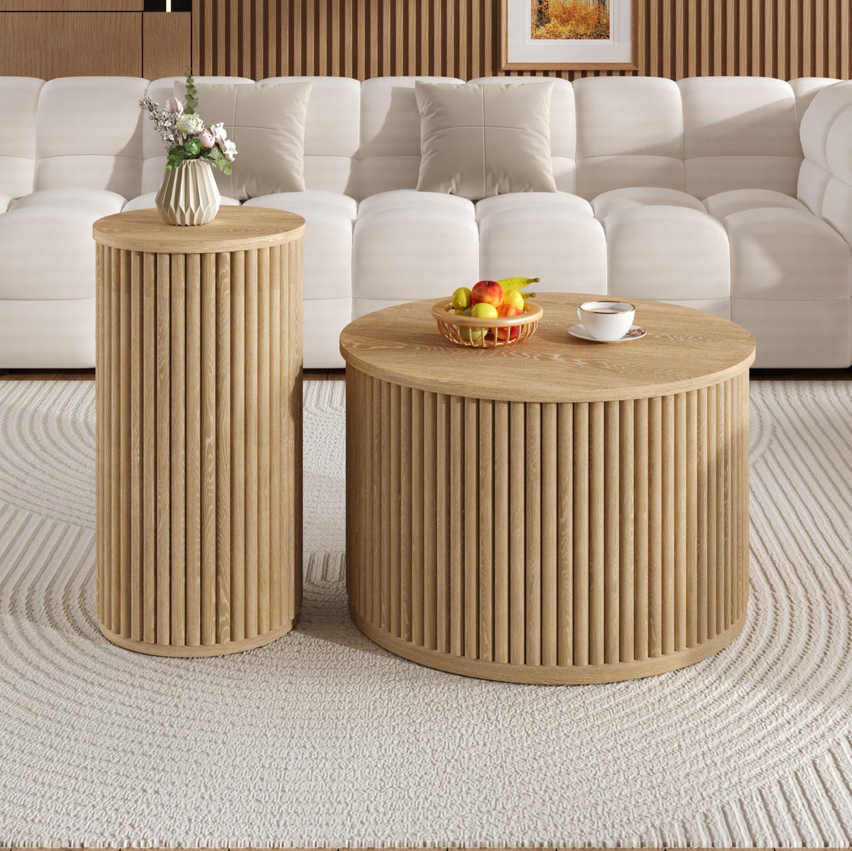 KLUBSKA miza, komplet 60/60/38,5 + 30/30/56 cm MDF naravna - naravne barve, leseni material (60/60/38.5cm) - BEAOK