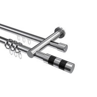 RUNDROHR-INNENLAUF-GARDINENSTANGEN-SET Platon Mavell 260 cm (geteilt in 2 x 130 cm), 2-läufig, 20 mm Ø Chrom - Chromfarben/Schwarz, Metall (260cm) - INTERDECO